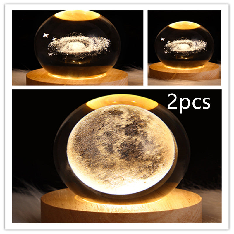 LED Night Light Galaxy Crystal Ball Table Lamp 3D Planet Moon Lamp Bedroom Home Decor