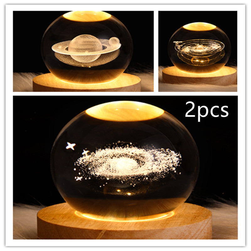 LED Night Light Galaxy Crystal Ball Table Lamp 3D Planet Moon Lamp Bedroom Home Decor