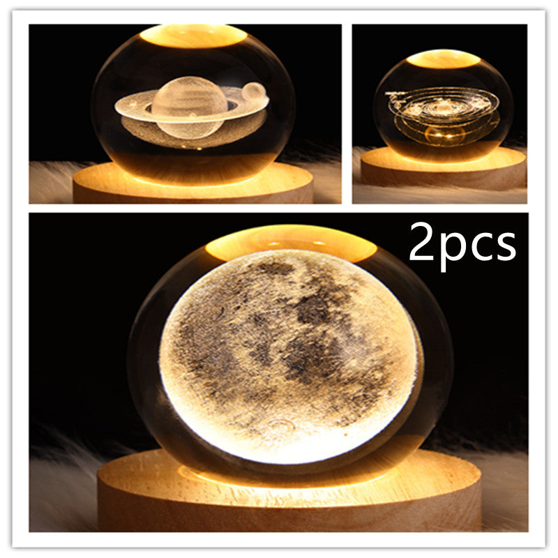 LED Night Light Galaxy Crystal Ball Table Lamp 3D Planet Moon Lamp Bedroom Home Decor