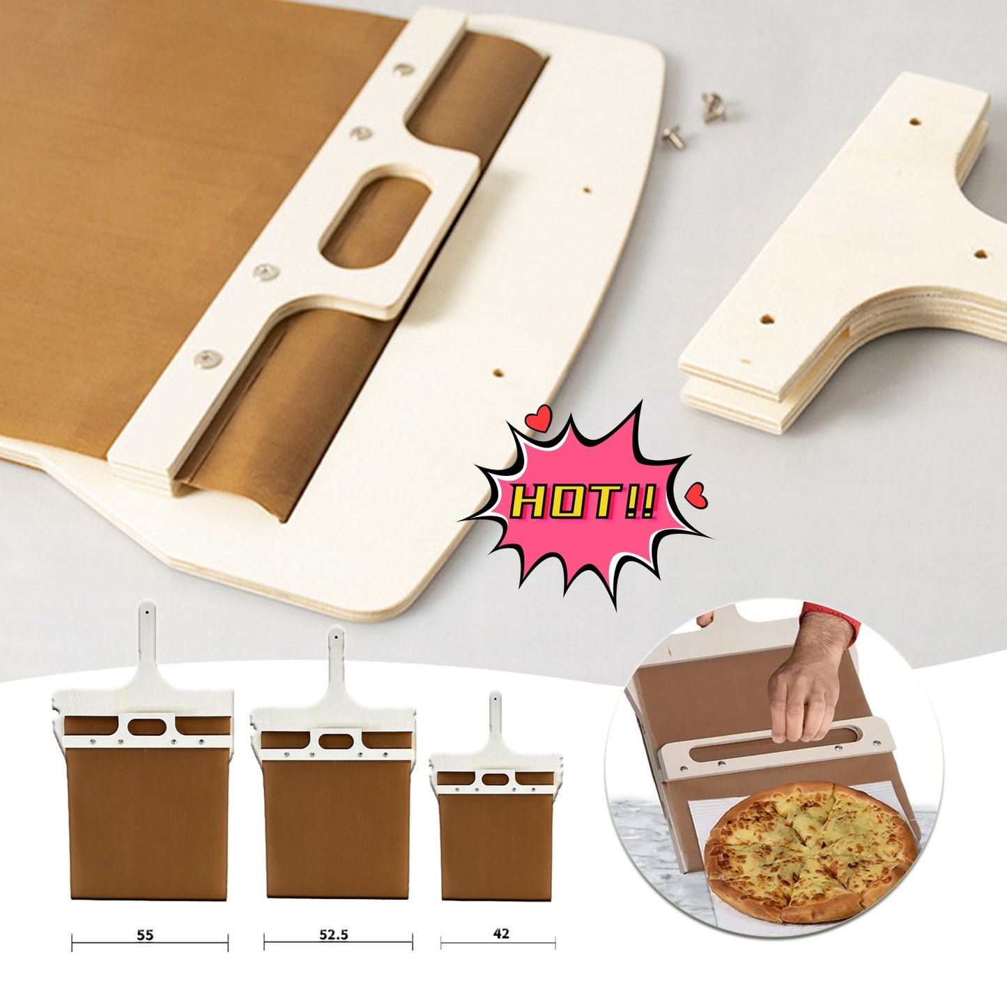 3 Sizes Sliding Pizza Peel Shovel Kitchen Gadget
