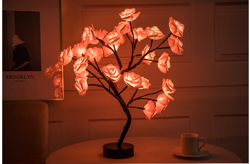 Rose Flower Lamp USB Battery Operated LED Table Lamp Bedroom Decoration Lights Home Decor