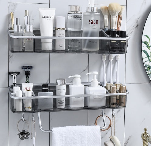 Wall-Mounted Triangle Storagex Rack Bathroom Shelf With Towel Bar Hooks Organizer