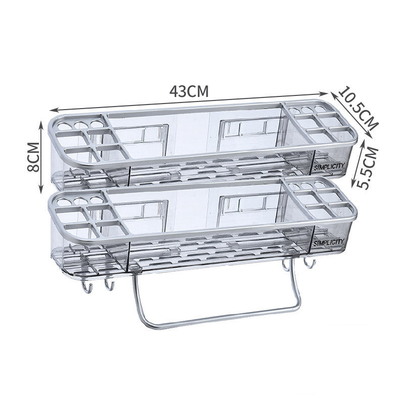 Wall-Mounted Triangle Storagex Rack Bathroom Shelf With Towel Bar Hooks Organizer