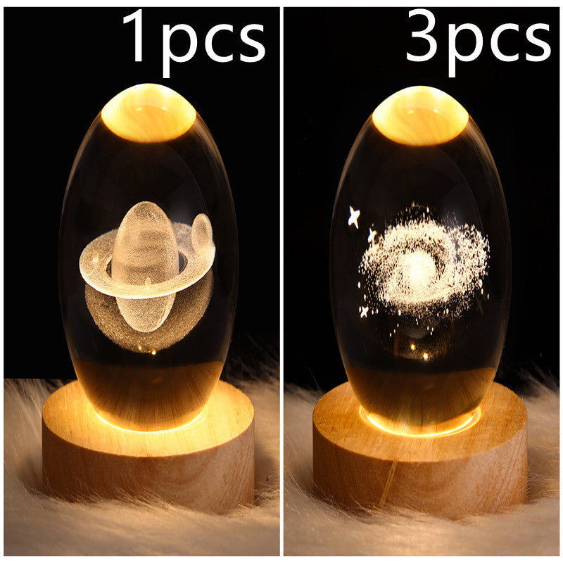 LED Night Light Galaxy Crystal Ball Table Lamp 3D Planet Moon Lamp Bedroom Home Decor