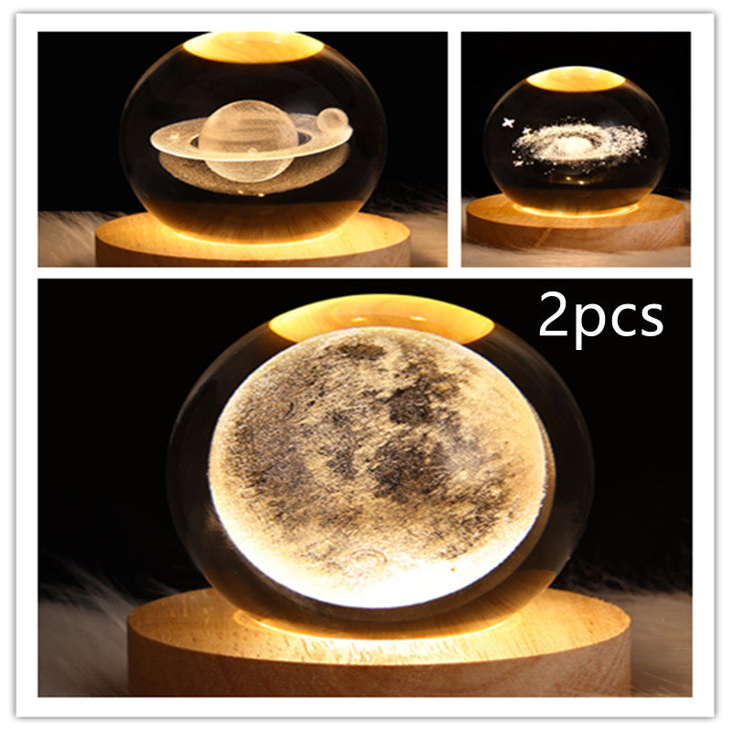 LED Night Light Galaxy Crystal Ball Table Lamp 3D Planet Moon Lamp Bedroom Home Decor