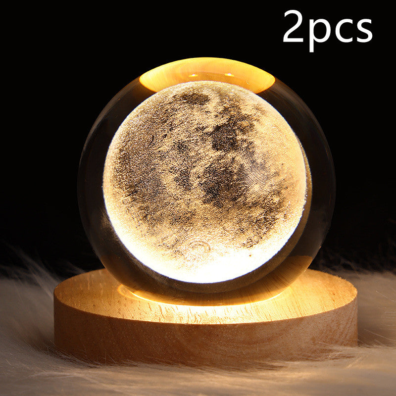 LED Night Light Galaxy Crystal Ball Table Lamp 3D Planet Moon Lamp Bedroom Home Decor