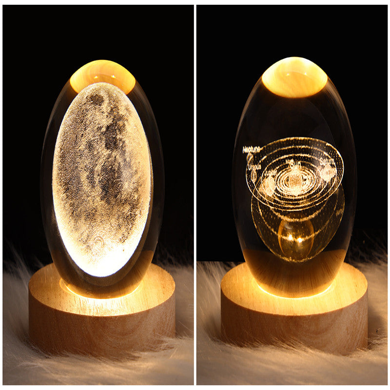 LED Night Light Galaxy Crystal Ball Table Lamp 3D Planet Moon Lamp Bedroom Home Decor