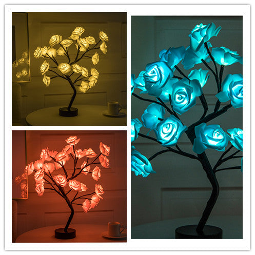 Rose Flower Lamp USB Battery Operated LED Table Lamp Bedroom Decoration Lights Home Decor