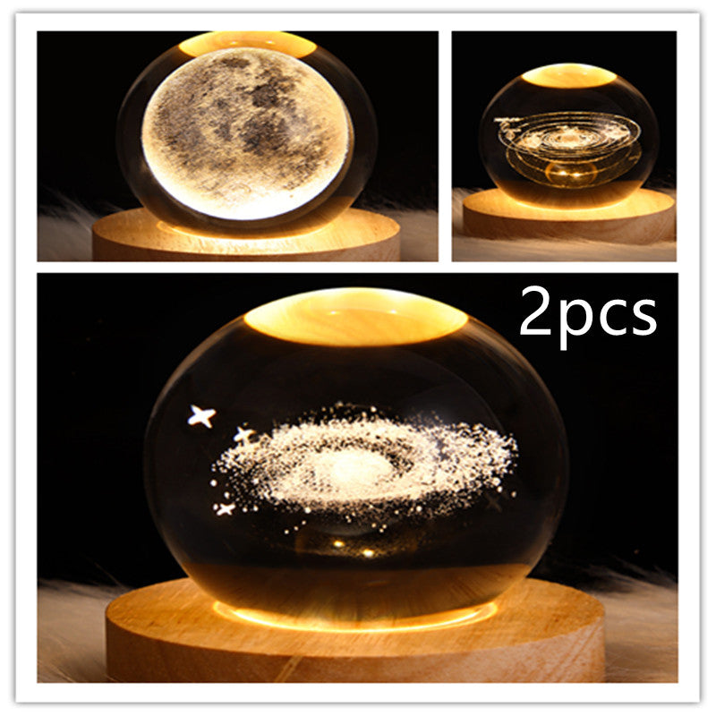 LED Night Light Galaxy Crystal Ball Table Lamp 3D Planet Moon Lamp Bedroom Home Decor