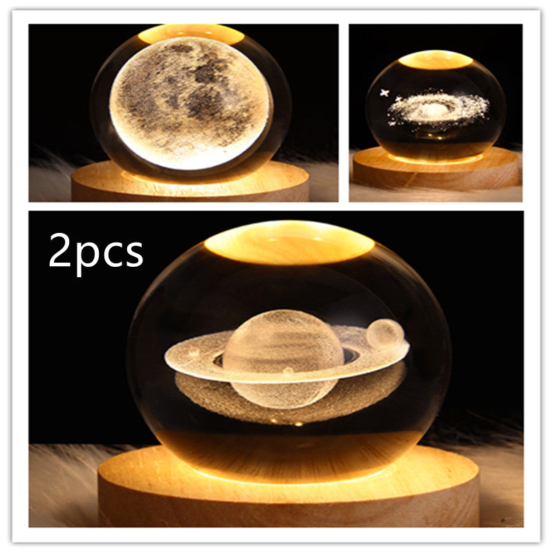 LED Night Light Galaxy Crystal Ball Table Lamp 3D Planet Moon Lamp Bedroom Home Decor