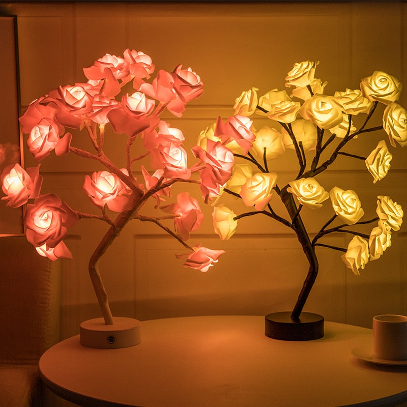 Rose Flower Lamp USB Battery Operated LED Table Lamp Bedroom Decoration Lights Home Decor