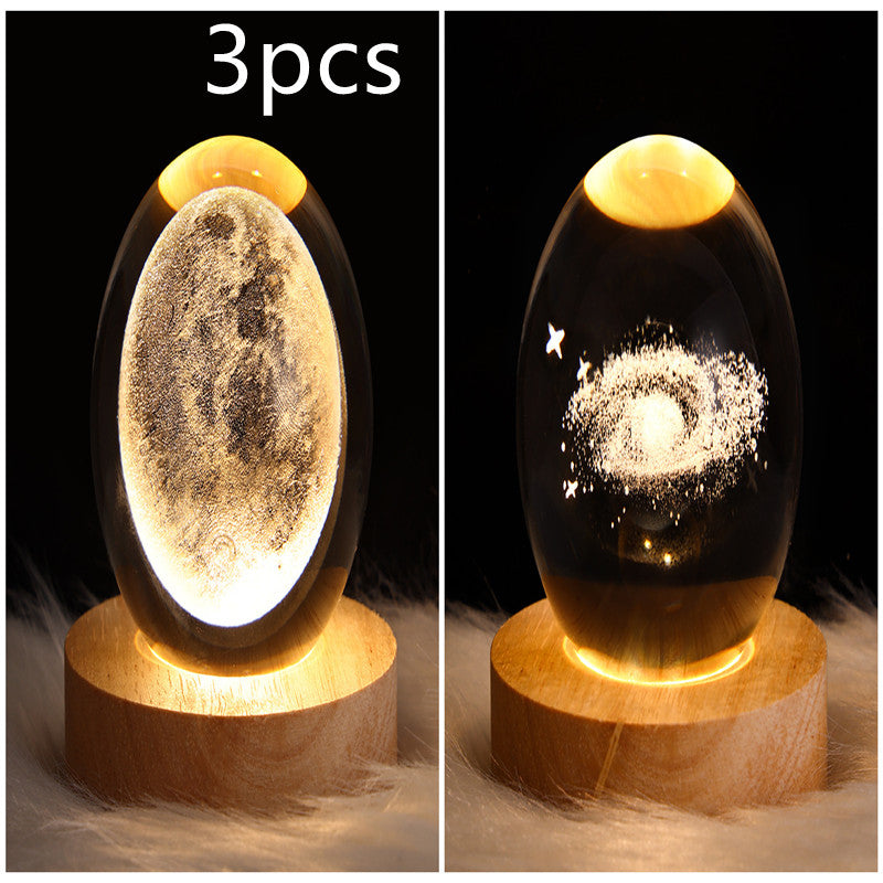 LED Night Light Galaxy Crystal Ball Table Lamp 3D Planet Moon Lamp Bedroom Home Decor