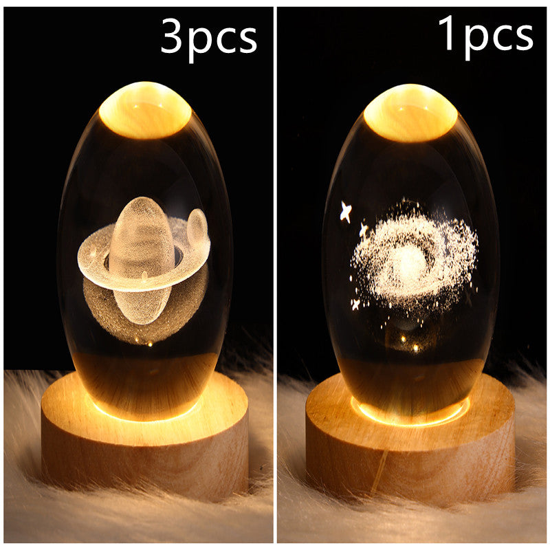 LED Night Light Galaxy Crystal Ball Table Lamp 3D Planet Moon Lamp Bedroom Home Decor