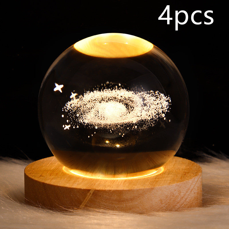 LED Night Light Galaxy Crystal Ball Table Lamp 3D Planet Moon Lamp Bedroom Home Decor