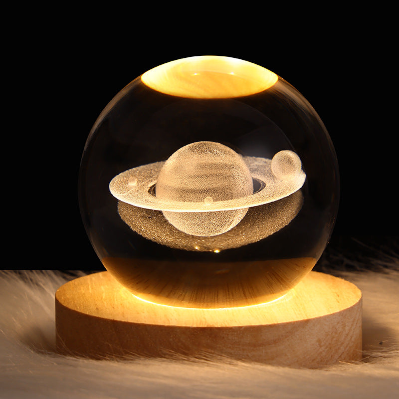 LED Night Light Galaxy Crystal Ball Table Lamp 3D Planet Moon Lamp Bedroom Home Decor