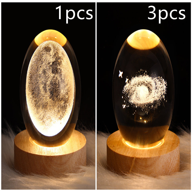 LED Night Light Galaxy Crystal Ball Table Lamp 3D Planet Moon Lamp Bedroom Home Decor