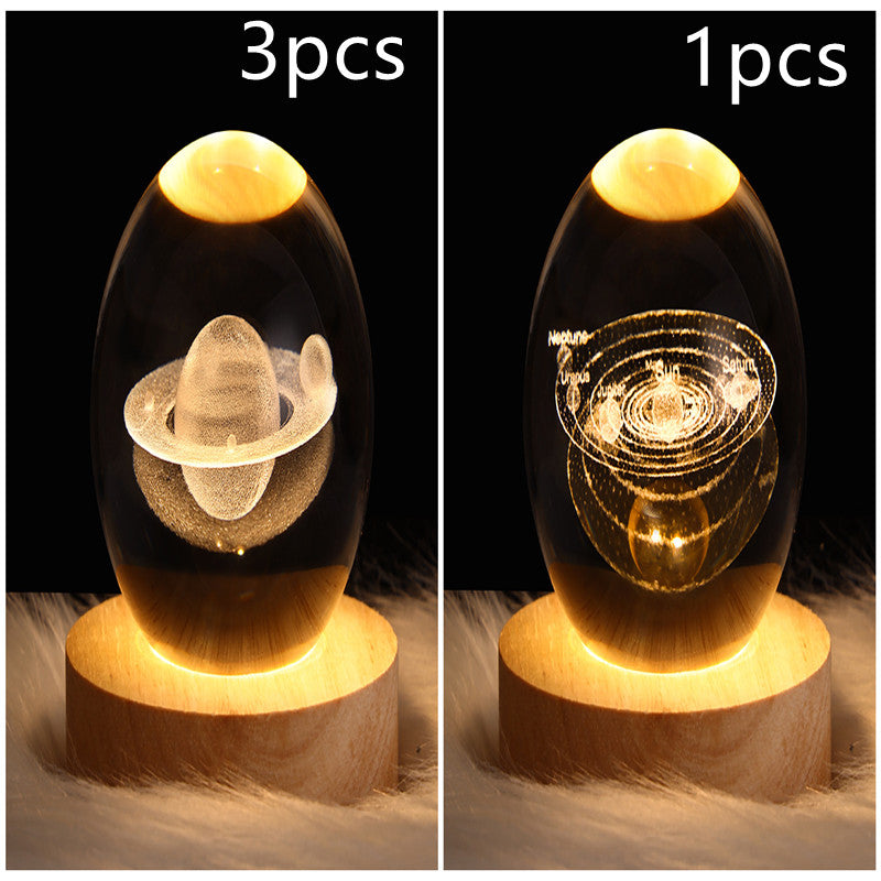 LED Night Light Galaxy Crystal Ball Table Lamp 3D Planet Moon Lamp Bedroom Home Decor