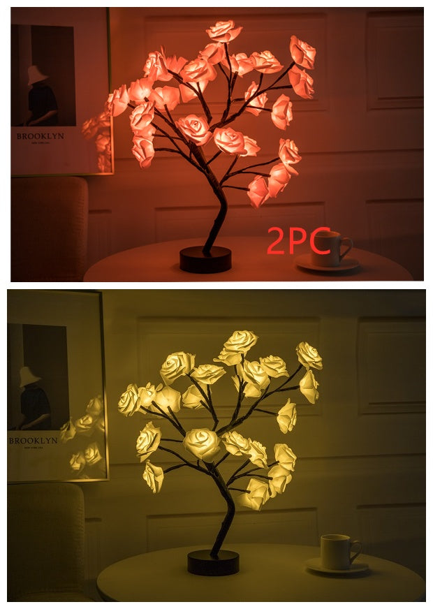 Rose Flower Lamp USB Battery Operated LED Table Lamp Bedroom Decoration Lights Home Decor