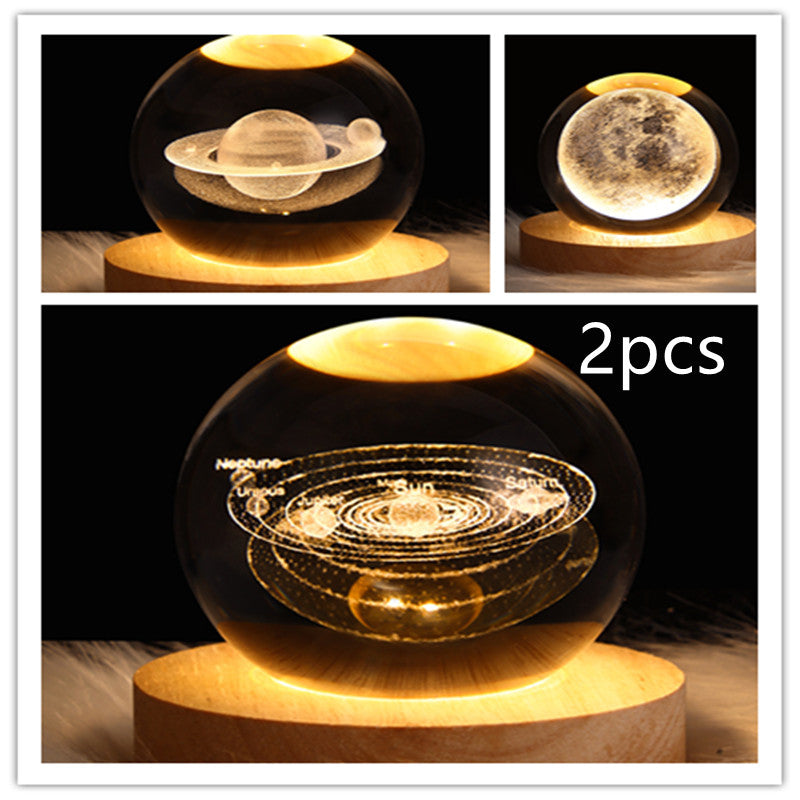 LED Night Light Galaxy Crystal Ball Table Lamp 3D Planet Moon Lamp Bedroom Home Decor