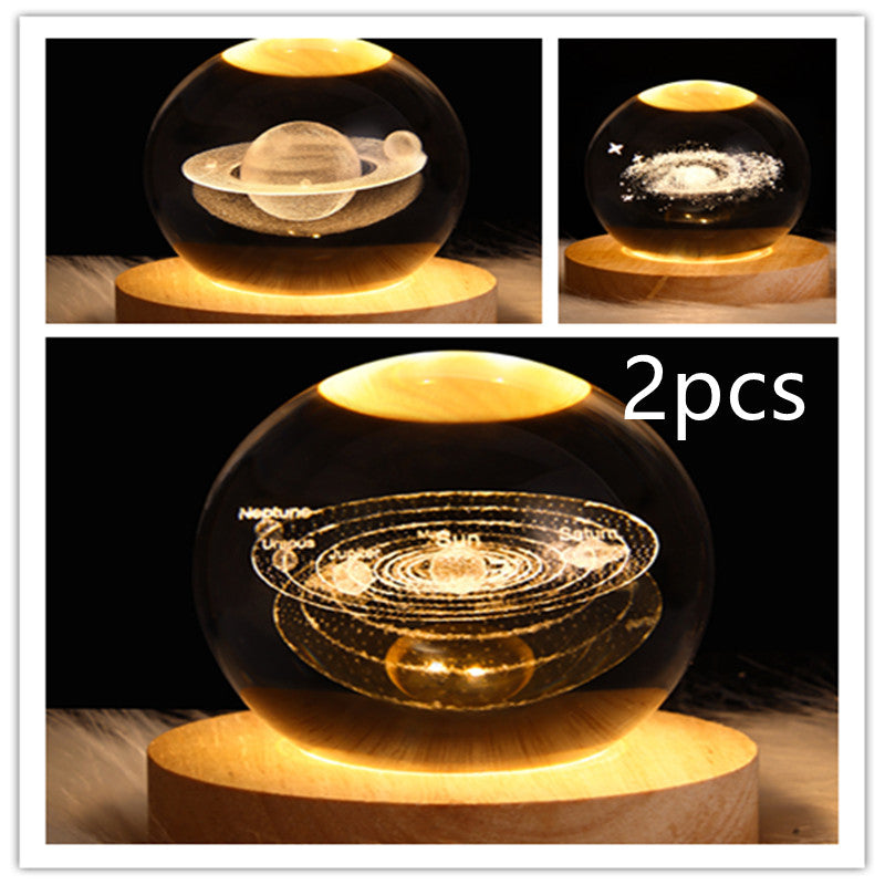 LED Night Light Galaxy Crystal Ball Table Lamp 3D Planet Moon Lamp Bedroom Home Decor