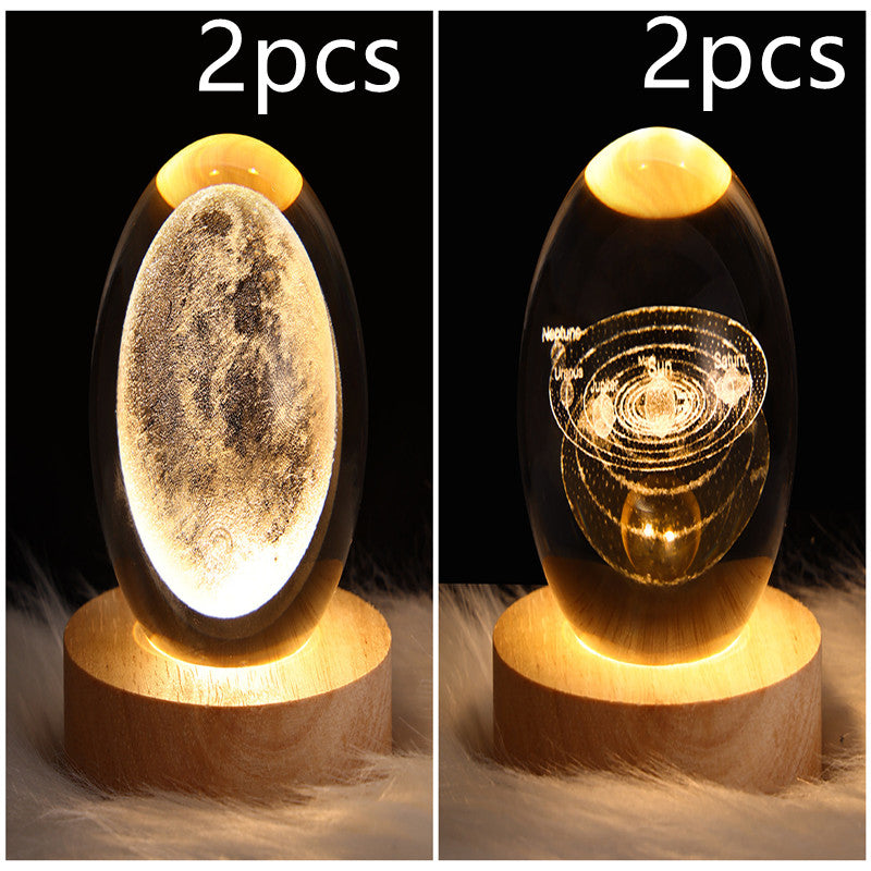LED Night Light Galaxy Crystal Ball Table Lamp 3D Planet Moon Lamp Bedroom Home Decor