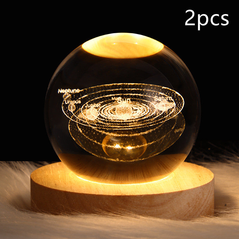 LED Night Light Galaxy Crystal Ball Table Lamp 3D Planet Moon Lamp Bedroom Home Decor