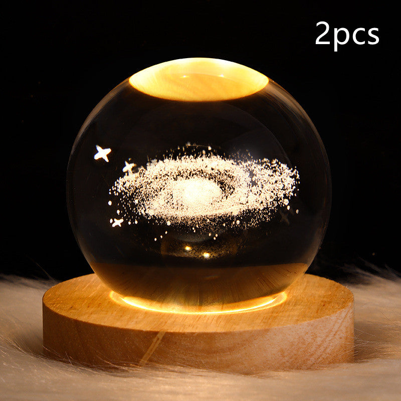 LED Night Light Galaxy Crystal Ball Table Lamp 3D Planet Moon Lamp Bedroom Home Decor