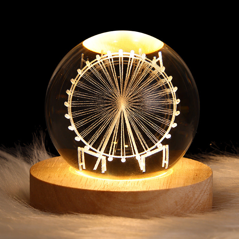 LED Night Light Galaxy Crystal Ball Table Lamp 3D Planet Moon Lamp Bedroom Home Decor
