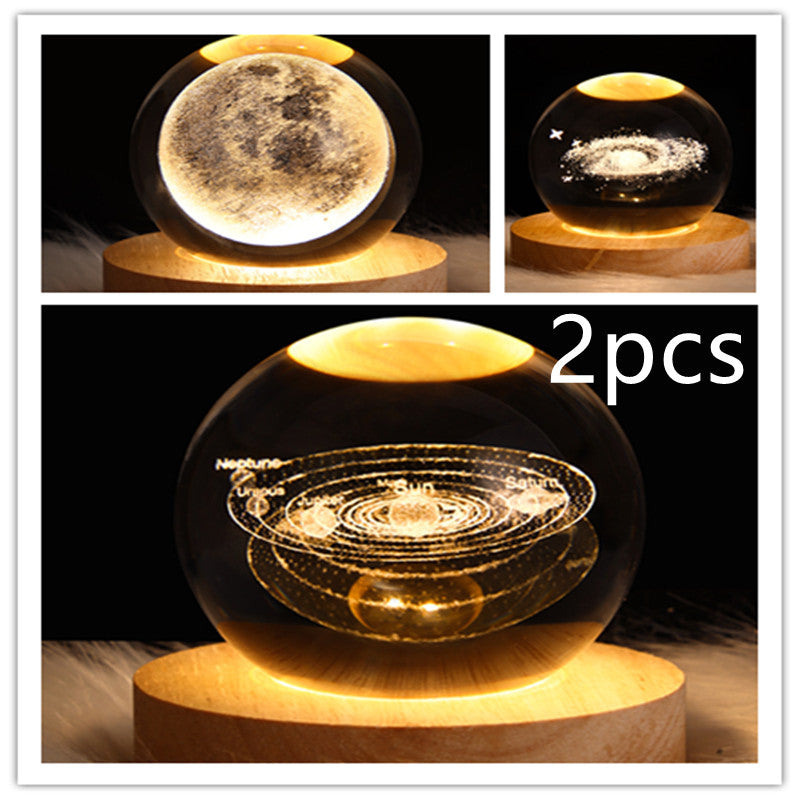 LED Night Light Galaxy Crystal Ball Table Lamp 3D Planet Moon Lamp Bedroom Home Decor
