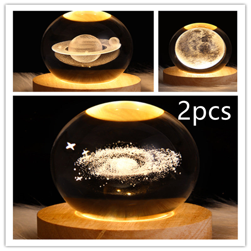 LED Night Light Galaxy Crystal Ball Table Lamp 3D Planet Moon Lamp Bedroom Home Decor