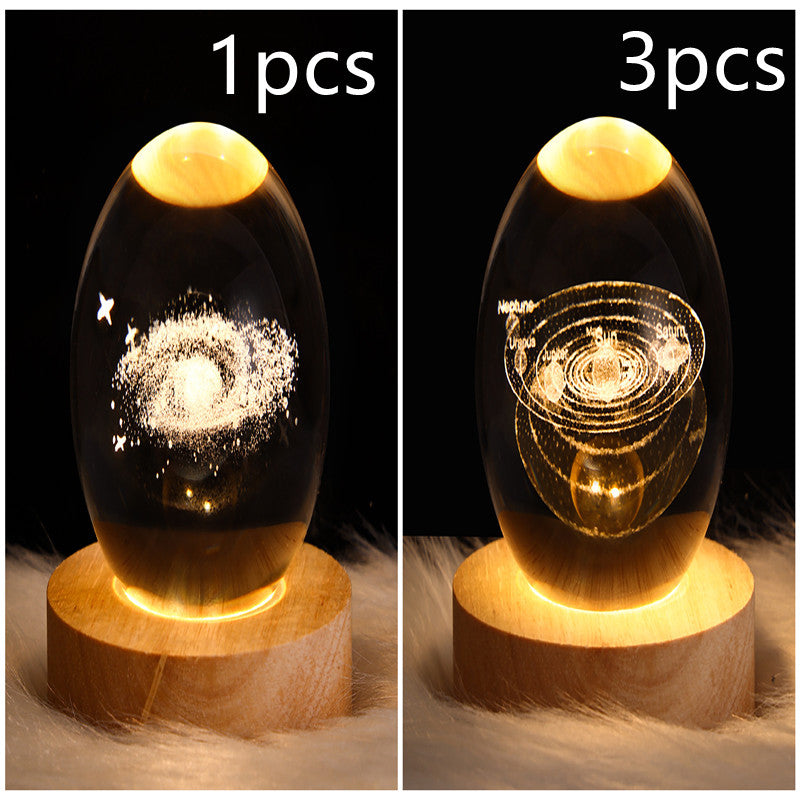 LED Night Light Galaxy Crystal Ball Table Lamp 3D Planet Moon Lamp Bedroom Home Decor