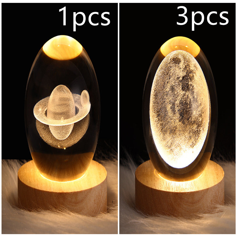 LED Night Light Galaxy Crystal Ball Table Lamp 3D Planet Moon Lamp Bedroom Home Decor