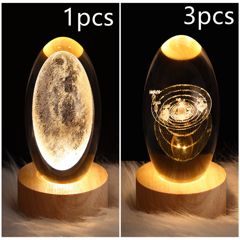 LED Night Light Galaxy Crystal Ball Table Lamp 3D Planet Moon Lamp Bedroom Home Decor