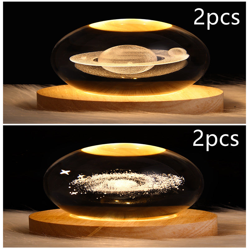 LED Night Light Galaxy Crystal Ball Table Lamp 3D Planet Moon Lamp Bedroom Home Decor