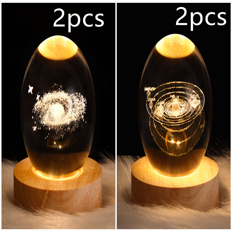 LED Night Light Galaxy Crystal Ball Table Lamp 3D Planet Moon Lamp Bedroom Home Decor