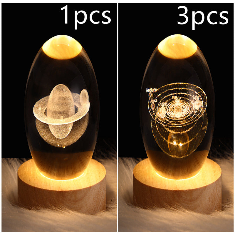 LED Night Light Galaxy Crystal Ball Table Lamp 3D Planet Moon Lamp Bedroom Home Decor