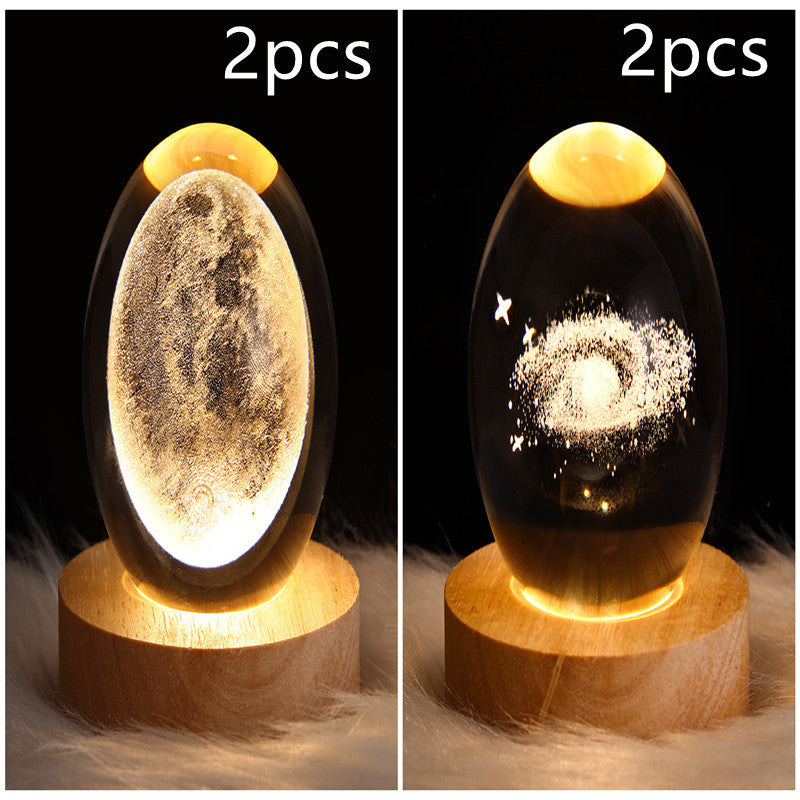 LED Night Light Galaxy Crystal Ball Table Lamp 3D Planet Moon Lamp Bedroom Home Decor