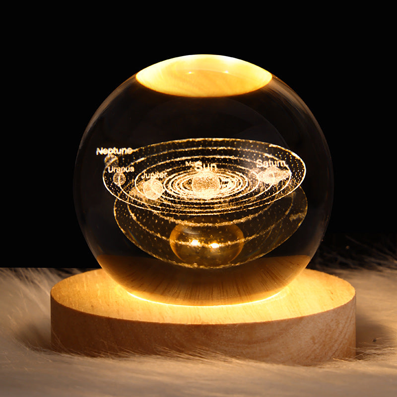 LED Night Light Galaxy Crystal Ball Table Lamp 3D Planet Moon Lamp Bedroom Home Decor
