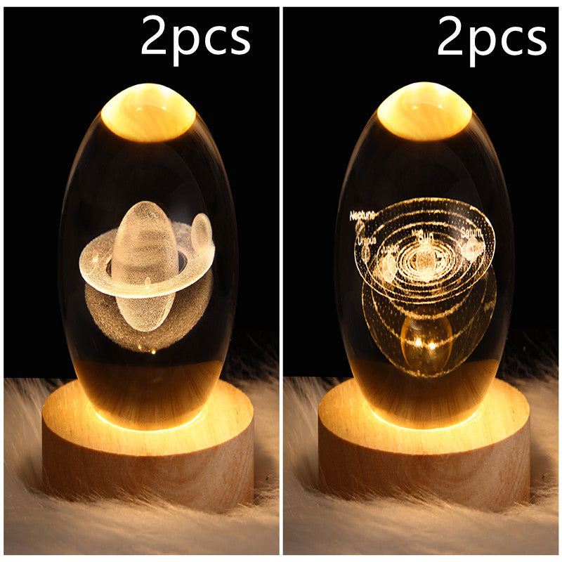 LED Night Light Galaxy Crystal Ball Table Lamp 3D Planet Moon Lamp Bedroom Home Decor