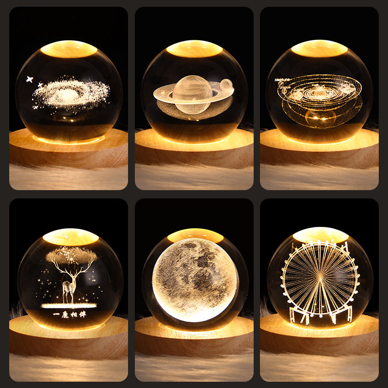 LED Night Light Galaxy Crystal Ball Table Lamp 3D Planet Moon Lamp Bedroom Home Decor