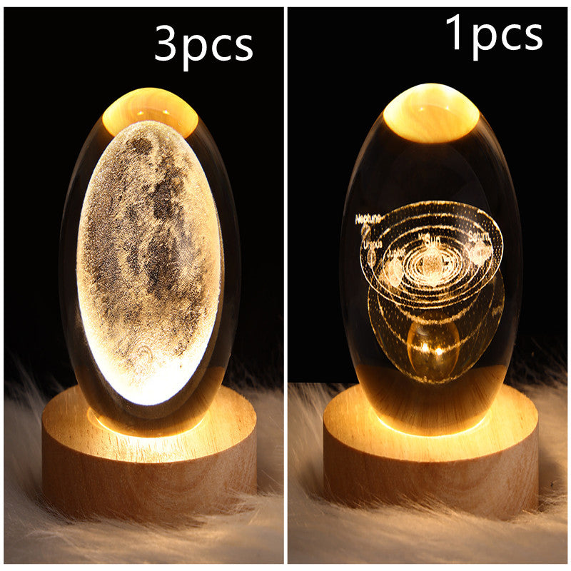 LED Night Light Galaxy Crystal Ball Table Lamp 3D Planet Moon Lamp Bedroom Home Decor